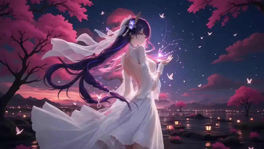 4k原神壁纸 - 回眸 - 夜景 - 婚纱「哲风壁纸」