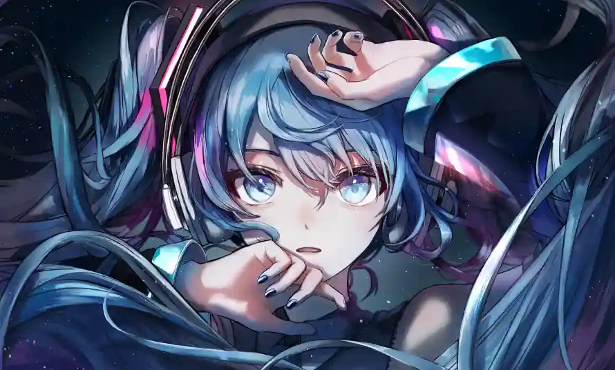 4k动漫壁纸 - 少女 - 耳机 - 蓝发「哲风壁纸」