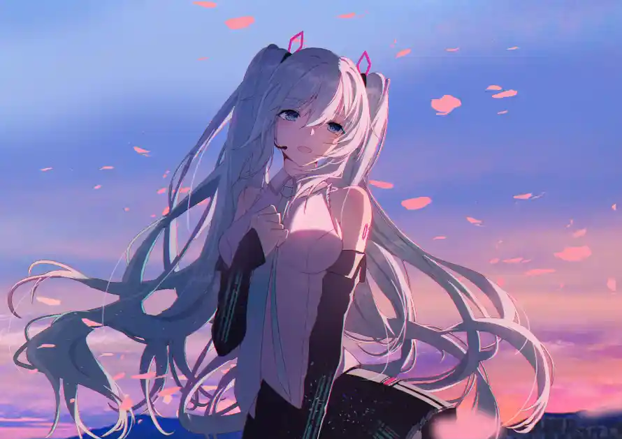 4k动漫壁纸 - 天空 - 少女 - 樱花「哲风壁纸」