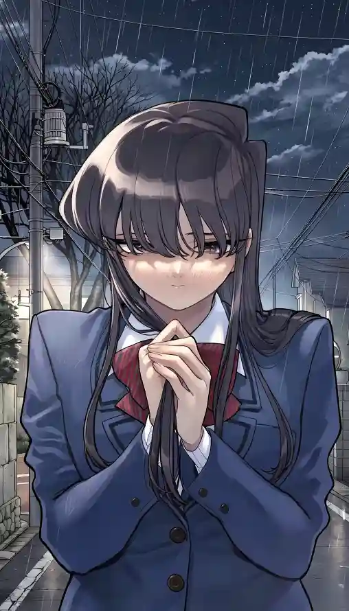 4k夜景壁纸 - 害羞 - 少女 - 校服「哲风壁纸」
