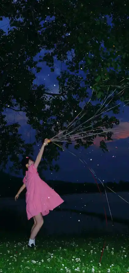 4k夜晚壁纸 - 夜景 - 少女 - 户外「哲风壁纸」