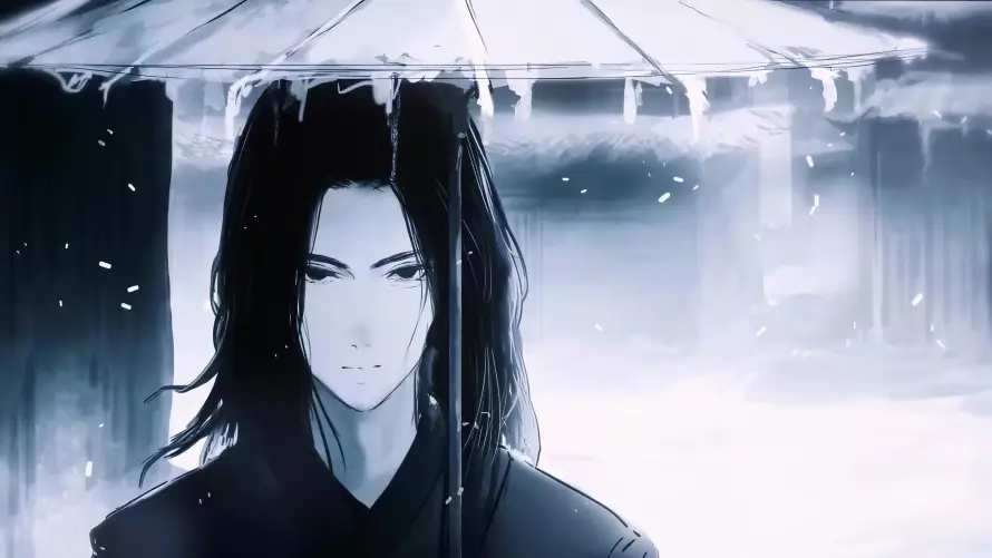 4k冷感壁纸-古风 - 撑伞-美男「哲风壁纸」