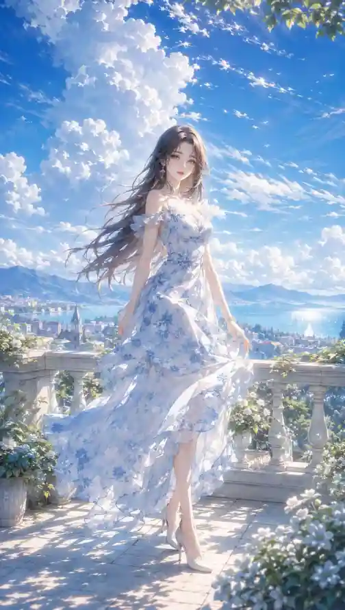 4k可爱壁纸 - 插画 - 晴空 - 海边「哲风壁纸」