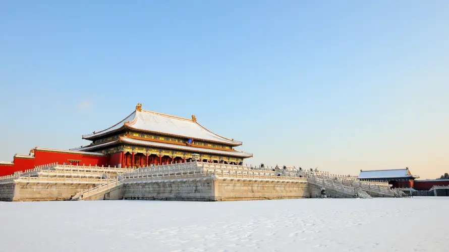 2k冬日壁纸-故宫 - 积雪-红墙「哲风壁纸」