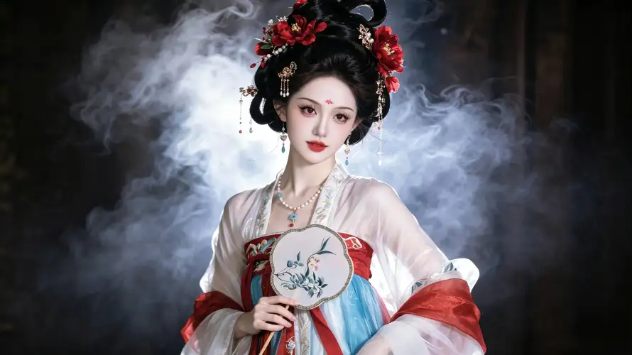 4k古典壁纸 - 唐妆 - 团扇 - 国风「哲风壁纸」