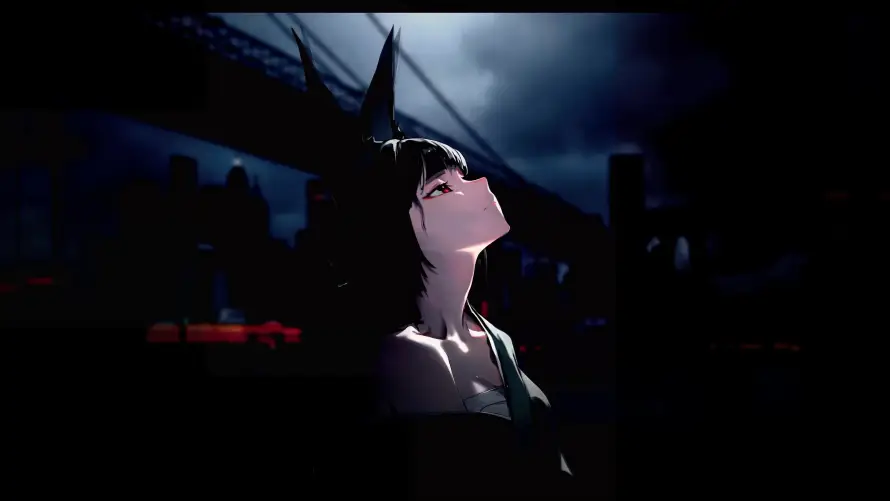 4k仰首壁纸 - 冷色 - 夜色 - 少女「哲风壁纸」
