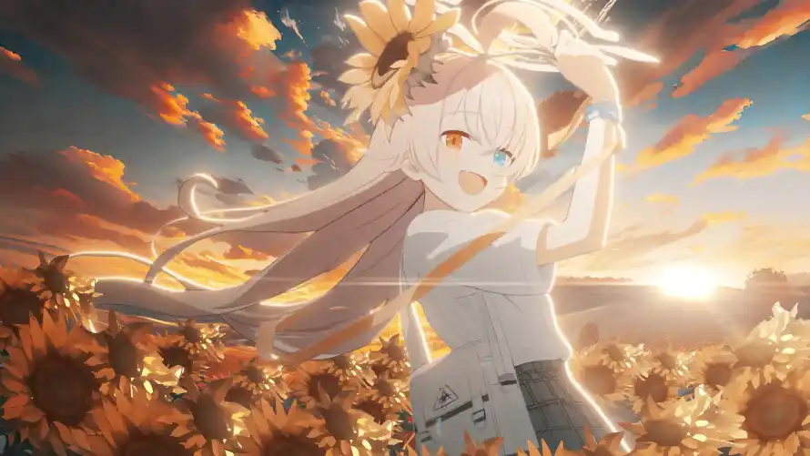3k夕阳壁纸-少女 - 异瞳-日落「哲风壁纸」