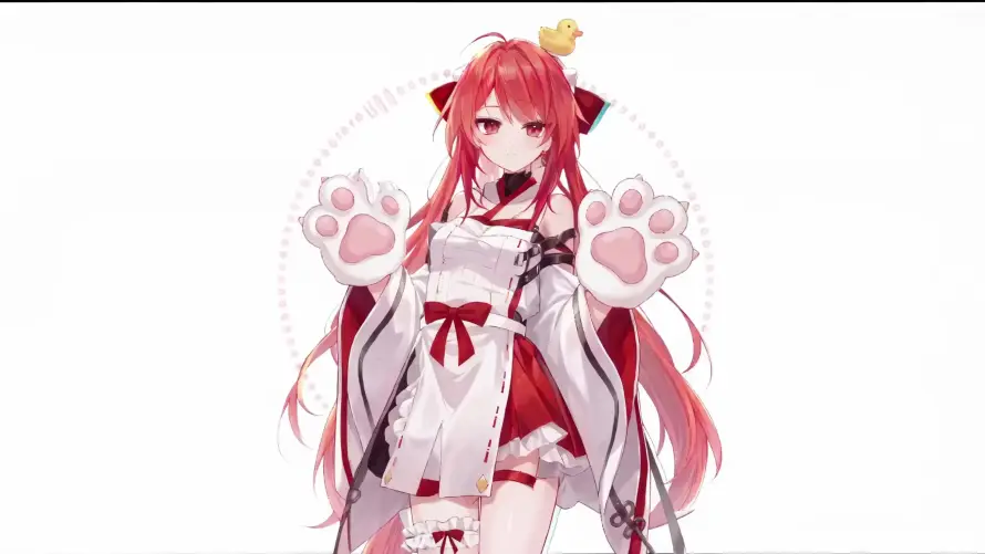 4k猫娘壁纸-红瞳 - 长发-白背景「哲风壁纸」