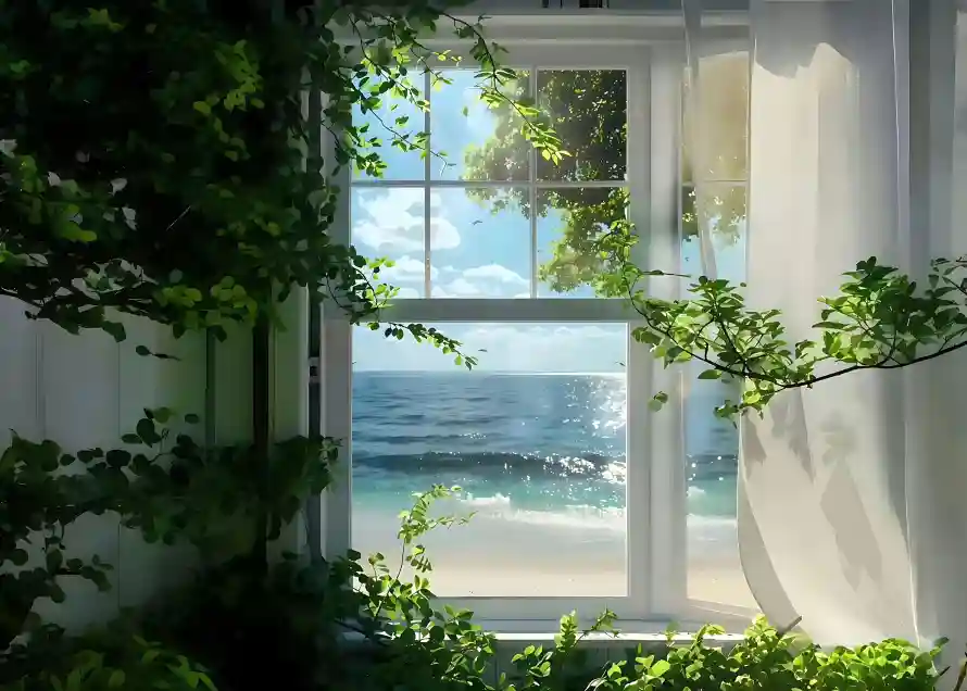 4k海景壁纸 - 藤蔓 - 蓝天 - 海浪「哲风壁纸」