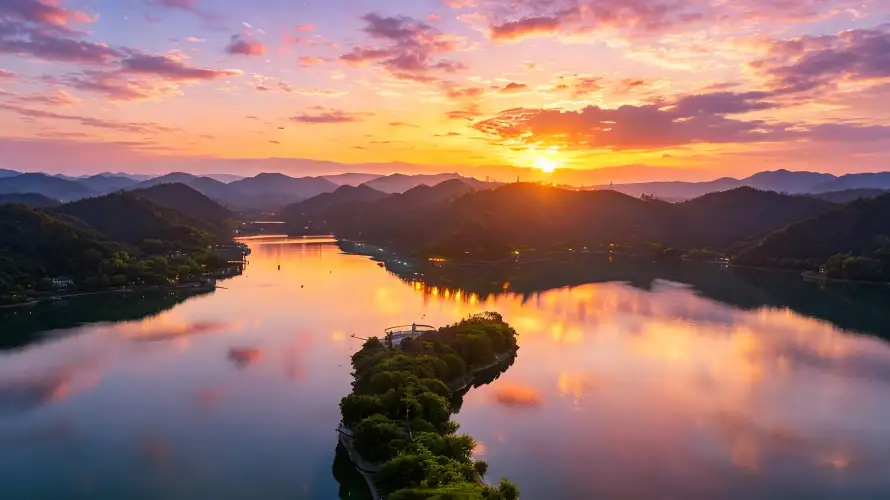 4k好看壁纸 - 山峦 - 岛屿 - 日落「哲风壁纸」