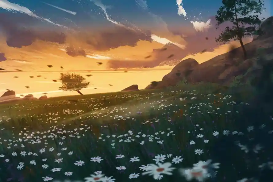 4k云朵壁纸 - 卡通 - 夕照 - 山坡「哲风壁纸」