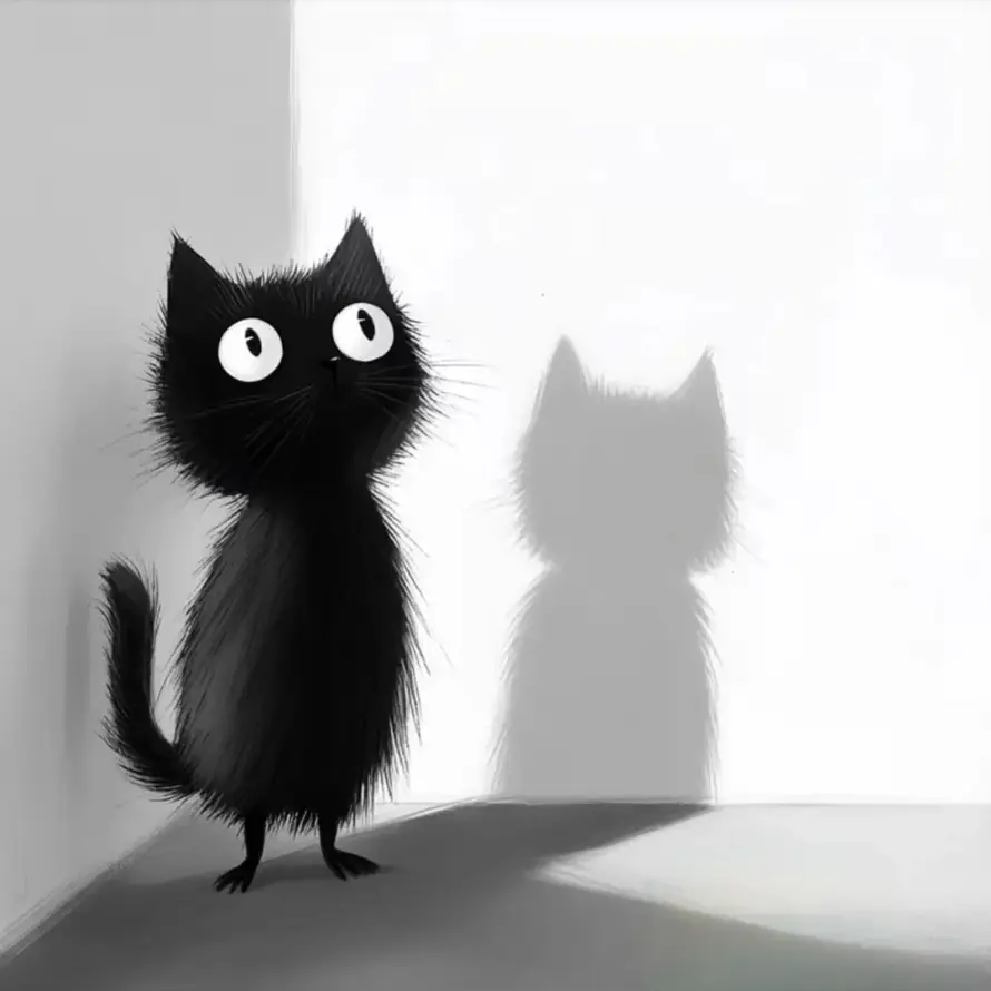 4k卡通壁纸 - 猫 - 墙角 - 大眼「哲风壁纸」