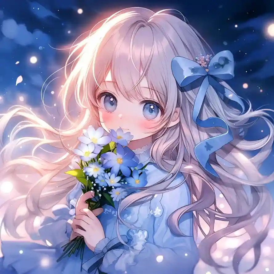 4k光斑壁纸 - 卡通 - 少女 - 捧花「哲风壁纸」