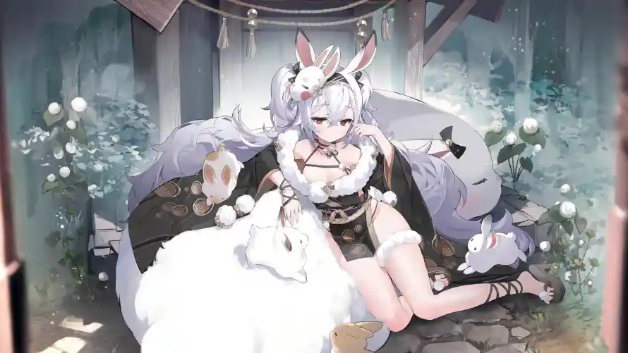 4k兔耳壁纸-少女 - 庭院-拉菲「哲风壁纸」