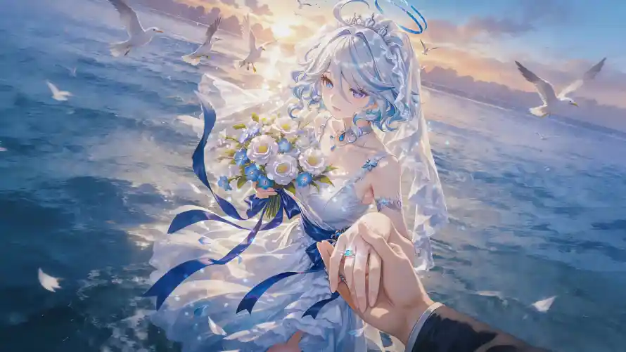 4k原神壁纸-夕阳 - 头纱-婚纱「哲风壁纸」