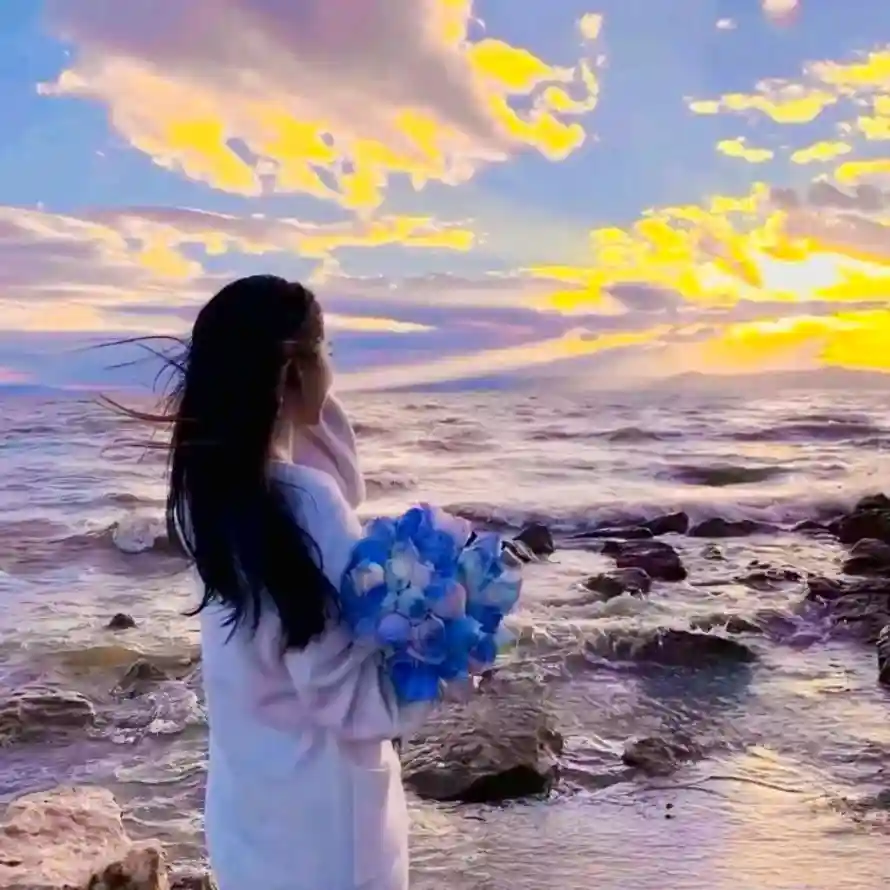 4k少女壁纸 - 捧花 - 日落 - 晚霞「哲风壁纸」