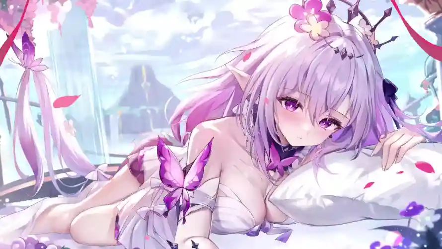 4k卧姿壁纸 - 少女 - 紫发 - 紫瞳「哲风壁纸」