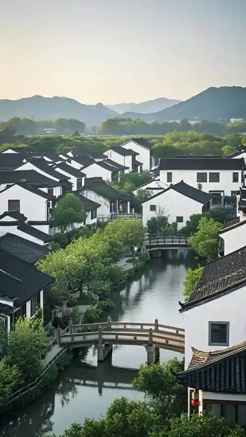 4k远山壁纸 - 绿树 - 河道 - 古村落「哲风壁纸」