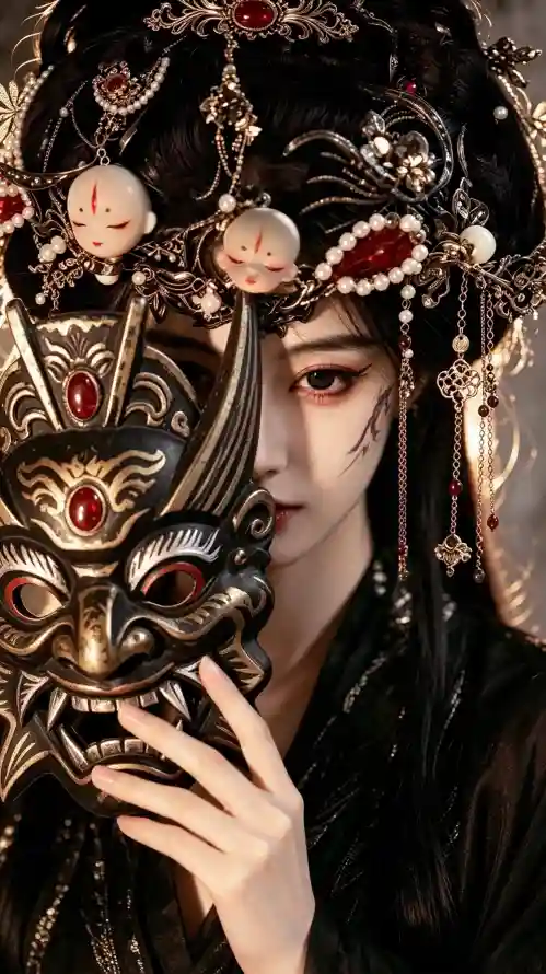 4k好看壁纸 - 黑衣 - 半遮面 - 清冷感「哲风壁纸」