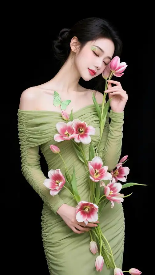 4k女性壁纸 - 好看 - 盘发 - 粉花「哲风壁纸」