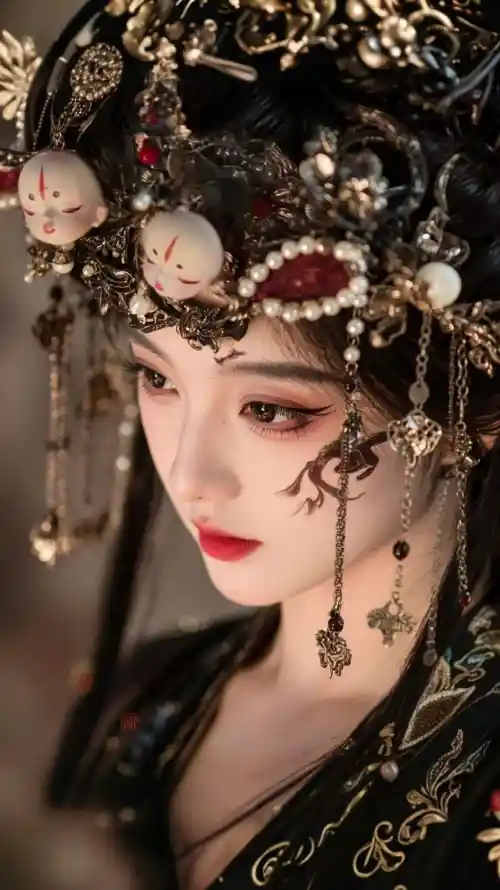 4k国风壁纸 - 好看 - 红唇 - 氛围感「哲风壁纸」