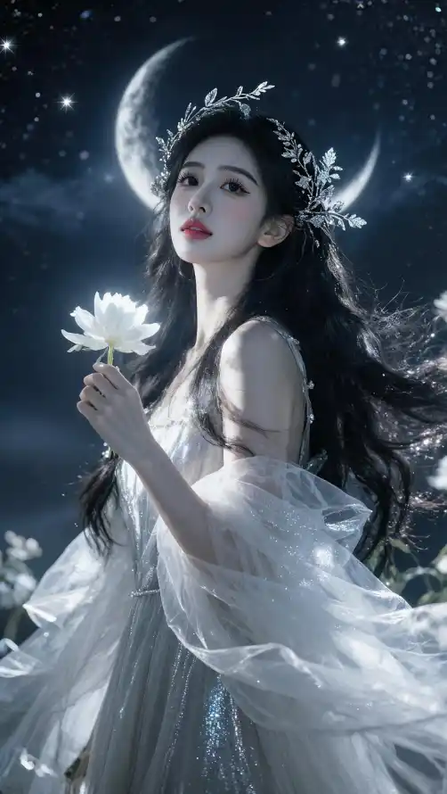 4k仙女壁纸 - 发饰 - 夜景 - 好看「哲风壁纸」