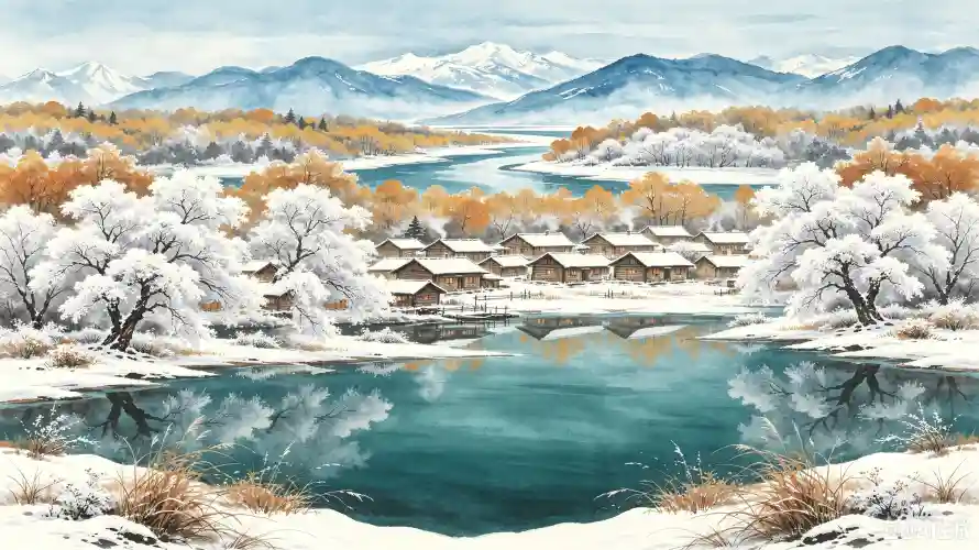 3k冬日壁纸-木屋 - 村落-树林「哲风壁纸」