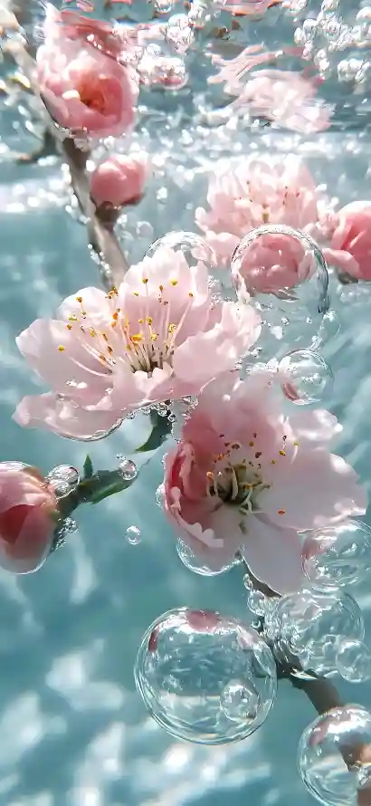 4k光影壁纸 - 梅花 - 气泡 - 水中「哲风壁纸」