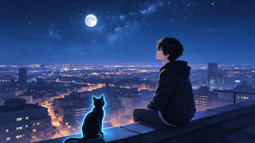4k夜景壁纸-夜空 - 天台-少年「哲风壁纸」