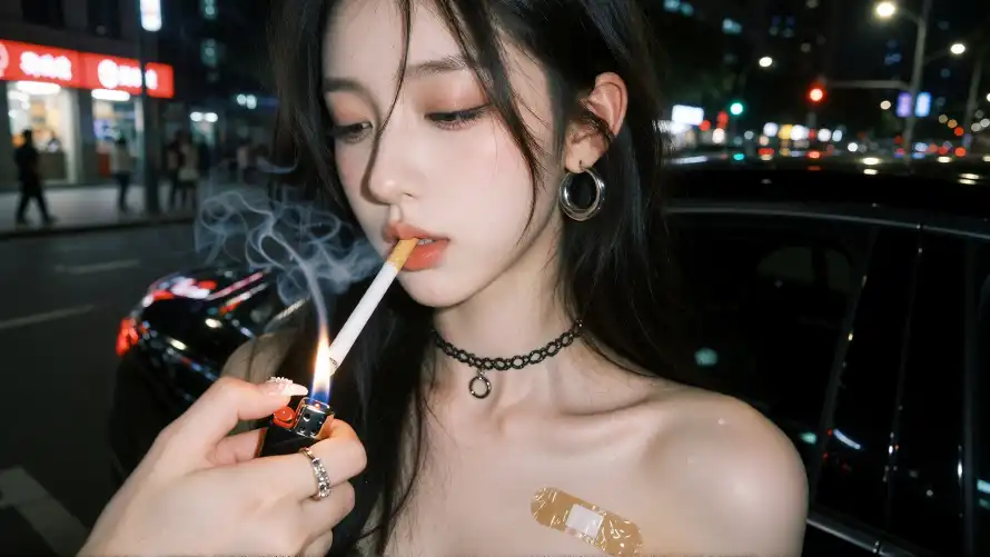 2k人像壁纸-冷感 - 夜景-点烟「哲风壁纸」