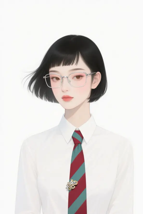 4k黑发壁纸 - 眼镜 - 短发 - 制服「哲风壁纸」