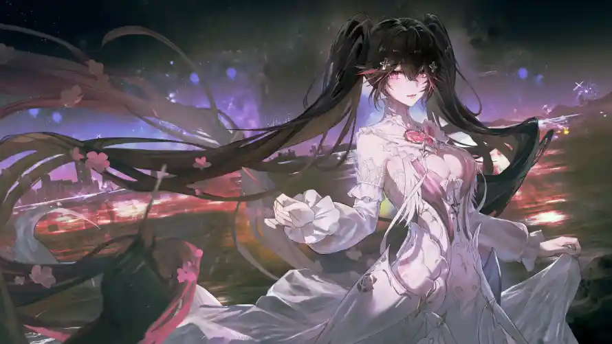 4k夜景壁纸-少女 - 插画-白裙「哲风壁纸」