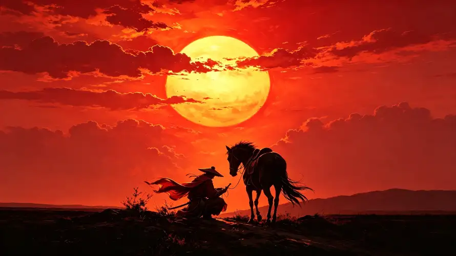 3k侠客壁纸-剪影 - 古风-夕阳「哲风壁纸」