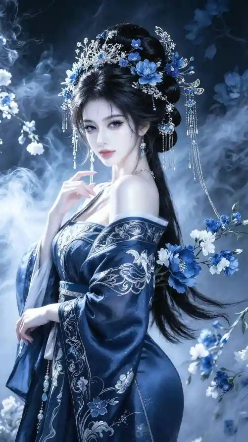 4k好看壁纸 - 长发 - 清冷感 - 刺绣纹样「哲风壁纸」
