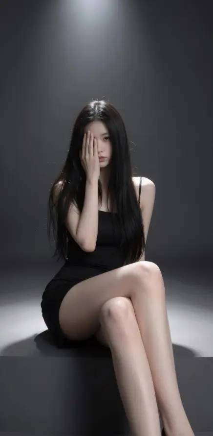 4k坐姿壁纸 - 好看 - 美腿 - 黑裙「哲风壁纸」