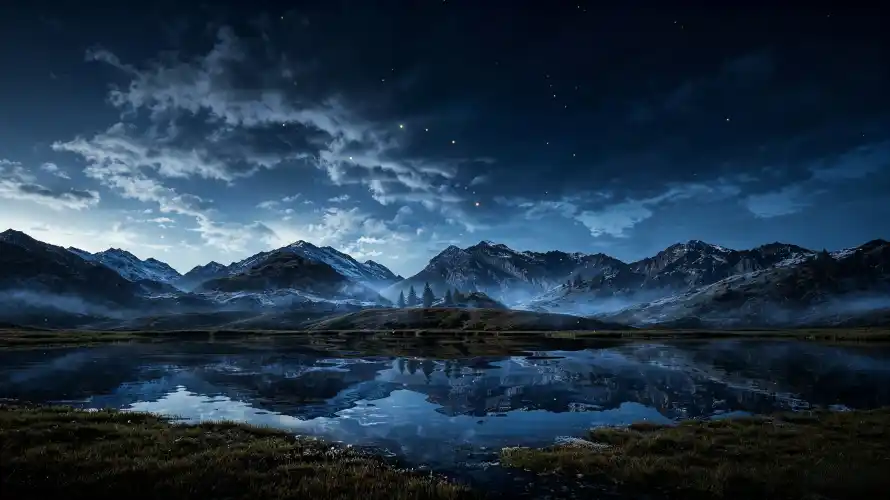 4k云朵壁纸 - 倒影 - 冷调 - 夜景「哲风壁纸」