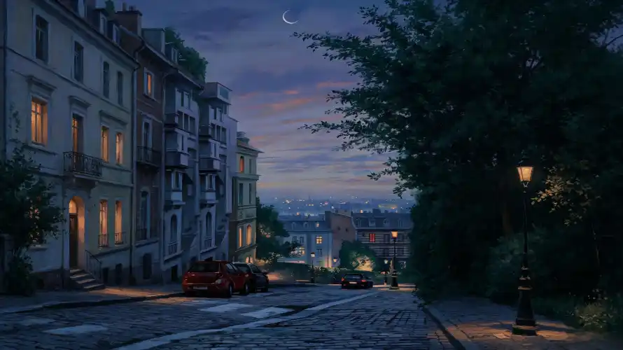 3k停车壁纸-夜景 - 好看-弯月「哲风壁纸」