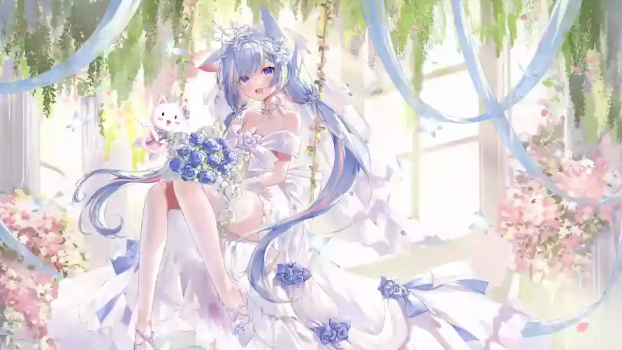 4k丝带壁纸 - 少女 - 猫娘 - 猫耳「哲风壁纸」