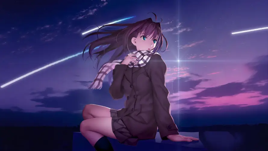 3k坐姿壁纸-夜空 - 星光-校服「哲风壁纸」