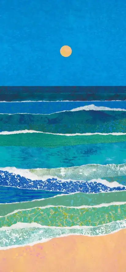 4k太阳壁纸 - 插画 - 沙滩 - 海洋「哲风壁纸」