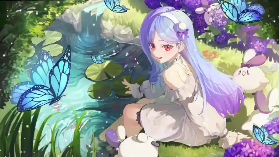 4k兔子壁纸-发箍 - 少女-溪流「哲风壁纸」