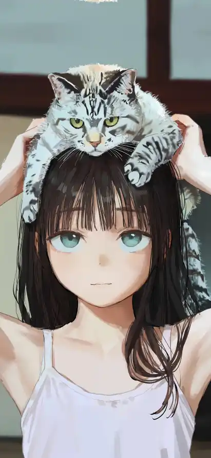 4k少女壁纸 - 居家 - 插画 - 猫咪「哲风壁纸」