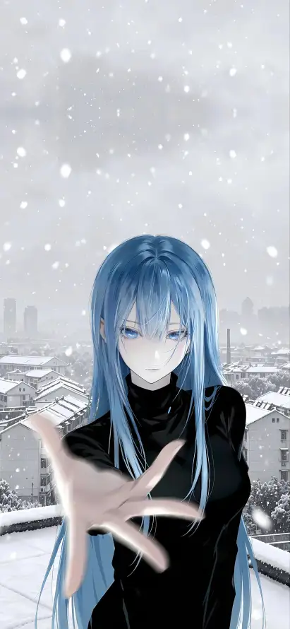 4k伸手壁纸 - 冬日 - 落雪 - 蓝发「哲风壁纸」