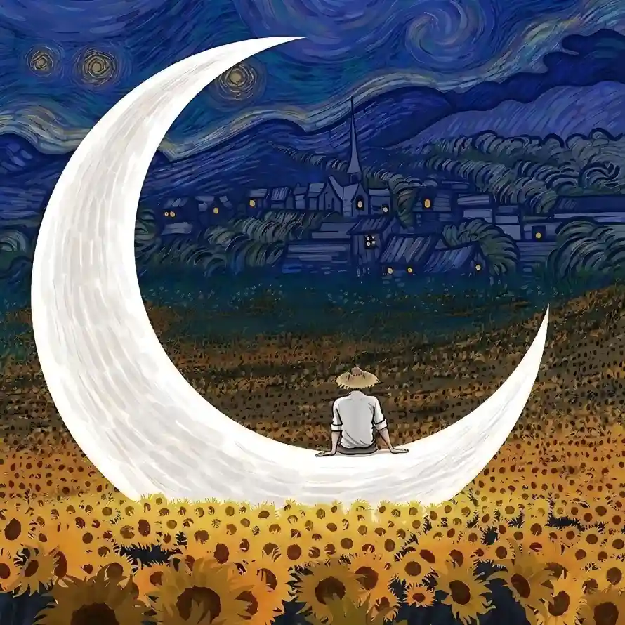4k夜景壁纸 - 弯月 - 星空 - 村庄「哲风壁纸」