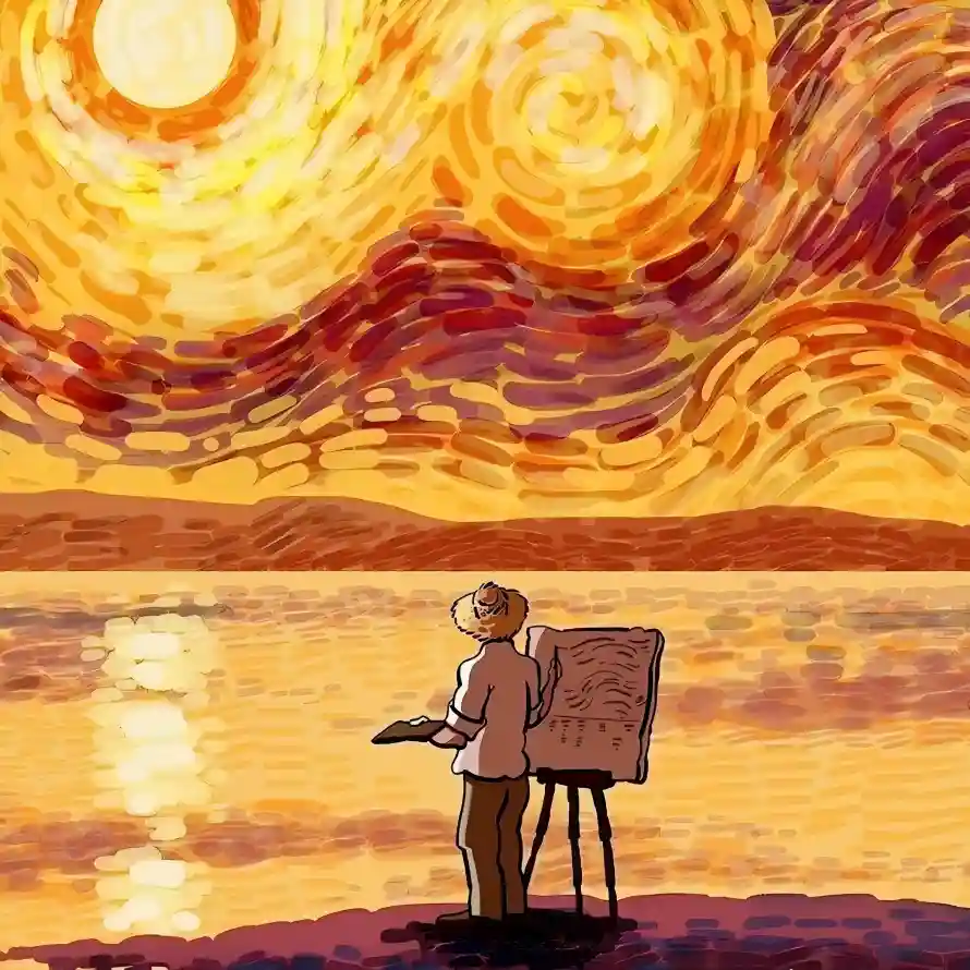 4k夕阳壁纸 - 梵高 - 河畔 - 画家「哲风壁纸」