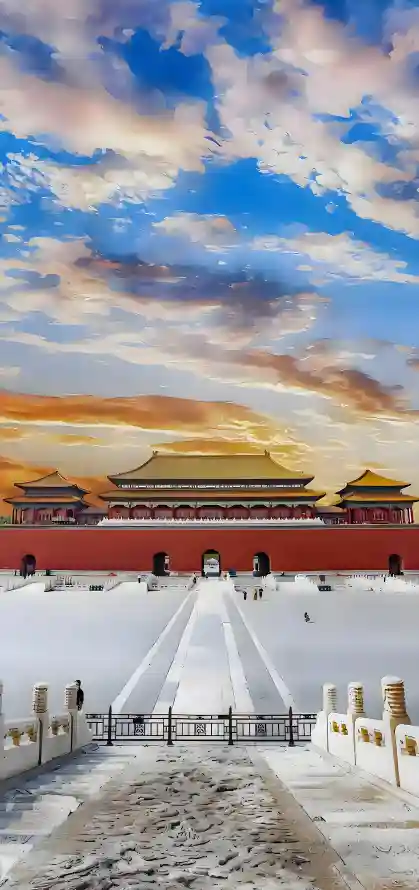 4k冬日壁纸 - 彩云 - 晴空 - 红墙「哲风壁纸」