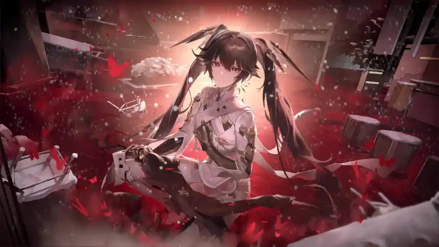4k光影壁纸-少女 - 花瓣-黑发「哲风壁纸」