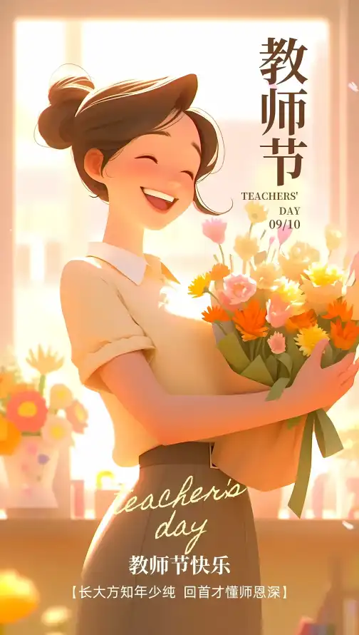 4k卡通壁纸 - 微笑 - 感恩 - 捧花「哲风壁纸」