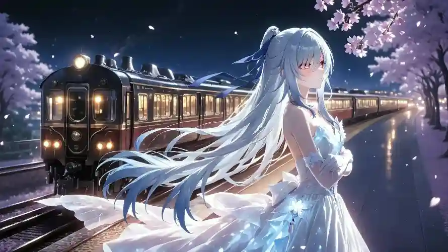 4k列车壁纸 - 夜晚 - 夜景 - 樱花「哲风壁纸」