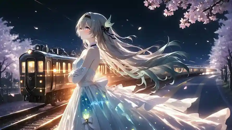4k崩坏星穹铁道流萤动态壁纸｜夜晚樱花背景视频 - 列车萤火「哲风壁纸」